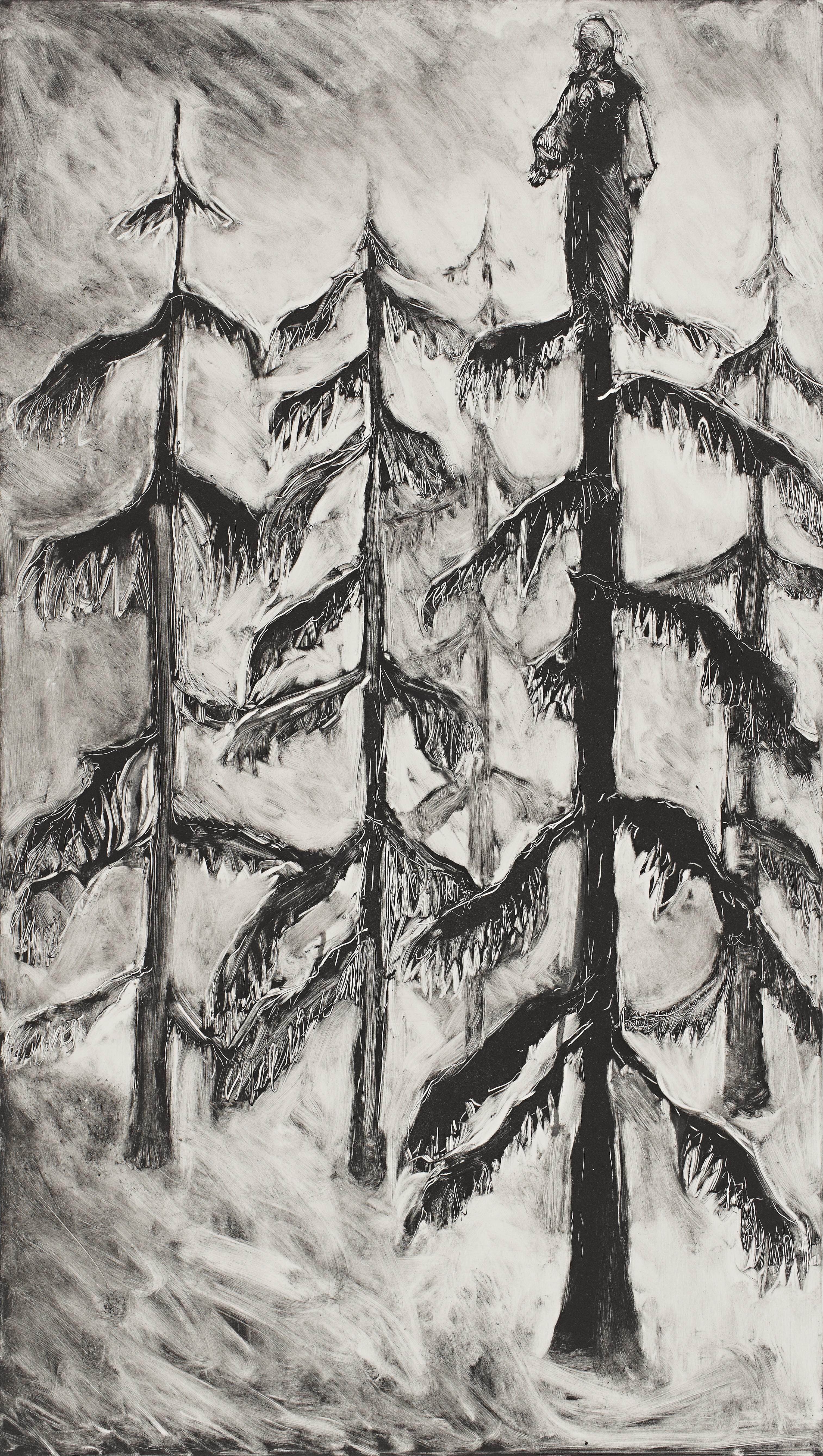 Boy in trees monotype 710 X 410mm SOLD JB-16843